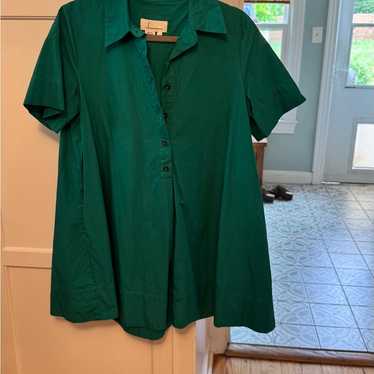 Teal Button-Up Short Sleeve Blouse