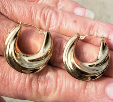 Signed JTL 14k Yellow GOLD 1" PUFFY Swirl HOOP 15m