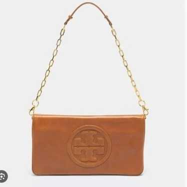 New  Tory Burch Bombe Reva Leather Clutch