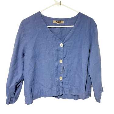 Flax Size Small 100% Linen Blue Cropped Button Fro