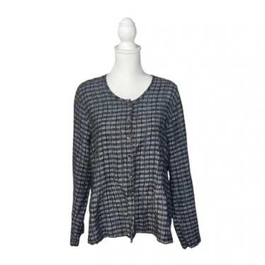 Flax 100% Linen Women Button Down Green Stripe Lon