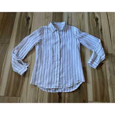 Sigrid Olsen 100% Linen Striped Button Down Shirt 
