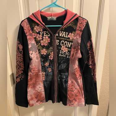 90s USA製 VANILLA SUGAR zip hoodie Vanilla Sugar Full Zip Hoodie Sweatshirt Black Y2K Floral
