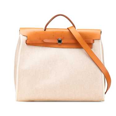 Beige Hermès Toile Herbag MM Satchel