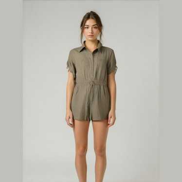 Express Army Green Short Sleeve Romper With Drawst