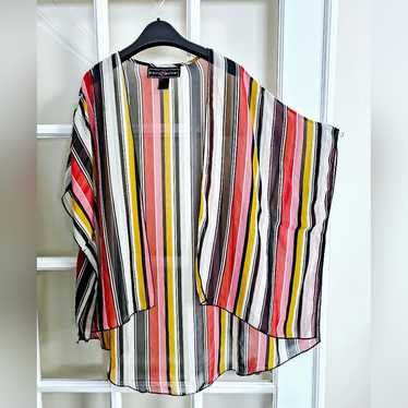 Polly Esther Womens Multicolored Striped Sheer Jac