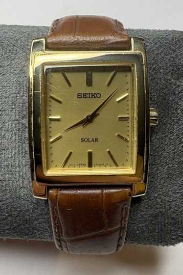 時計 seiko square tank solar Watch v115 Seiko Solar Tank Large Watch Men White Dial Gold Tone