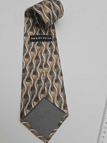 Albert Nipon Mens Dress Tie Green Mustard Gray Geo