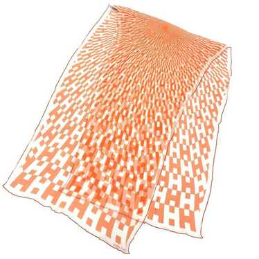 HERMES Orange Silk Chiffon Long Scarf Stole AQ1096