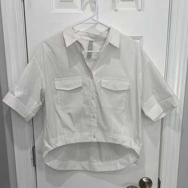 Athleta White Button-Up Short Sleeve Shirt