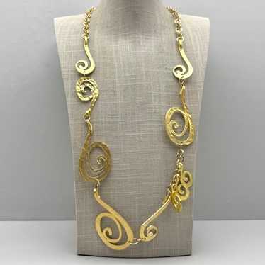 Chicos Necklace Hammered Matte Gold Tone Scroll Li