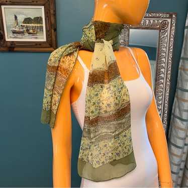 Vintage Extra Long Printed Silk Crinkle Chiffon Sc