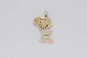 Vintage 14K Yellow Gold Pearl Palm Tree Pendant 1.