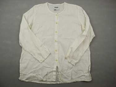 FLAX Shirt Women Medium Beige Solid Button Up Long