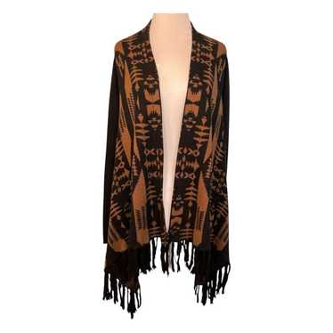 Rafaella Fringe Bohemian Print Cardigan Sweater Bl