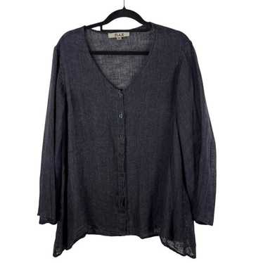FLAX Shirt Women Medium Black Button Up Tunic Top 