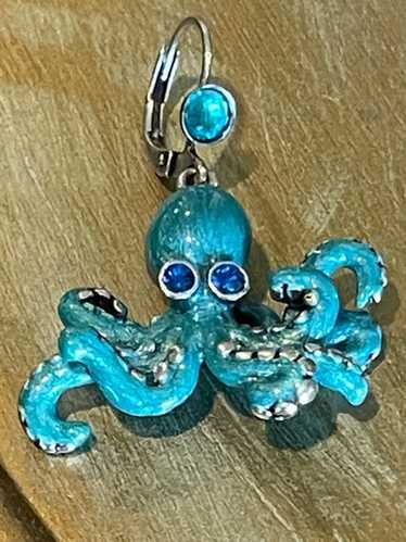 Cute Signed Kirks Folly Octopus Pierced Dangle Ear