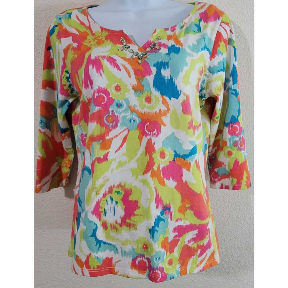 Other Ruby Rd. White Multi Color Abstract Top Sma… - image 1