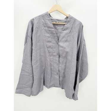 Flax Purple Long Sleeve V-Neck Button Front Shirt 
