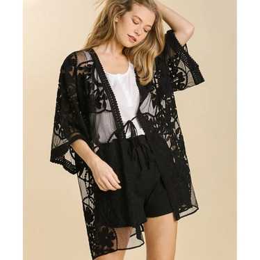 Umgee Women's Black Bohemian Floral Lace Open Fron