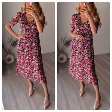 Puff sleeved dress floral chiffon NWT H&M small NW