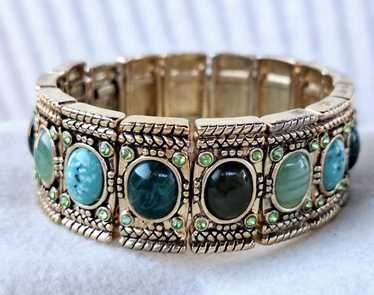Vintage Cabochon Bracelet, Faux Turquoise and Jade