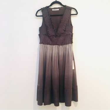 NWT ZARA silk chiffon V-neck brown dress NWT