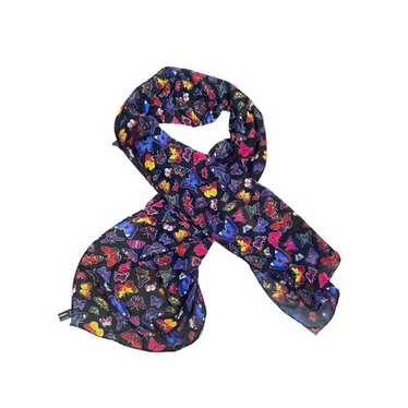 Casca 100% Silk Chiffon Butterflies on Black Recta