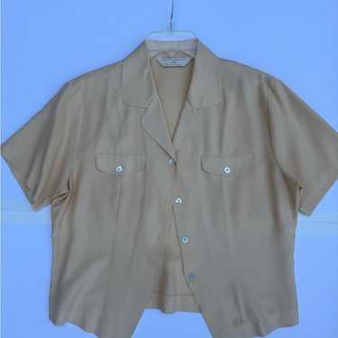 Beige Short Sleeve silk Button-Up Shirt