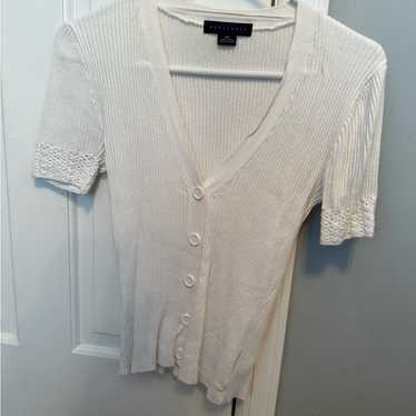 White Short Sleeve Button-Up Top
