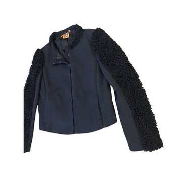 Tory Burch Black Cotton Tweed Blazer Ruffled Sleev