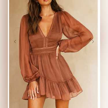 Brown chiffon mini dress NWT