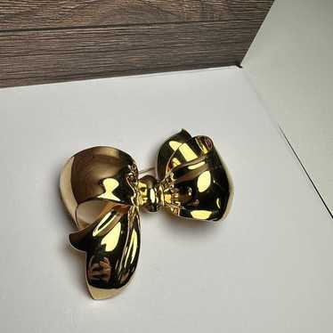 Monet Puffy Ribbon Bow Gold Tone Brooch Pin Signed