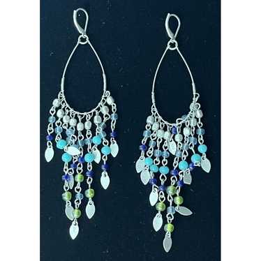 Dangle Earrings Loop Chandelier Blue Beaded Drop S
