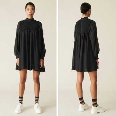 NEW Ganni Smock Chiffon Dress Phantom 40 NWT