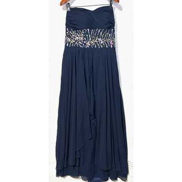 HEBEOS Women's Strapless Empire Waist Navy Chiffon