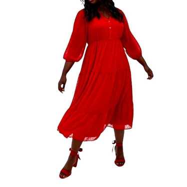 Torrid Red Chiffon Clip Dot Skater Dress NWT