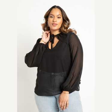 Eloquii Neckline Detail Chiffon Sheer Blouse Size 