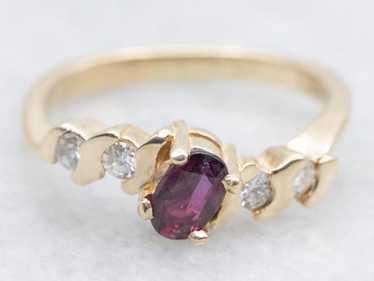 14K Gold Ruby and Diamond Bypass Ring, July Birth… - image 1