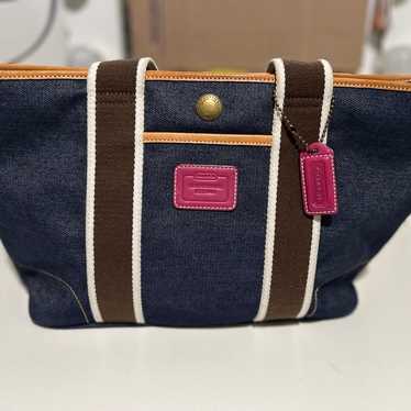 希少✨COACH Y2K Denim Signature Tote Bag Coach Denim Vintage Y2K Shoulder Hand Bag Signature Denim