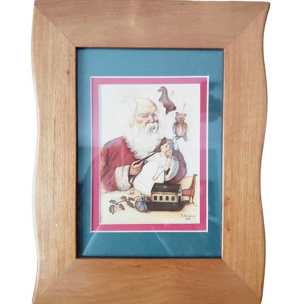 VTG Handcrafted Fetco Shaker Wood Picture Frame & Santa Art Sign N Schneeman 91