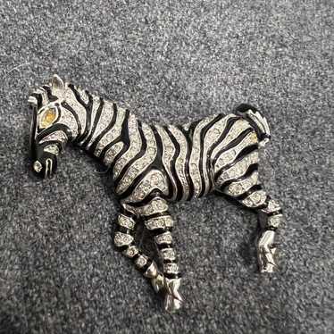 Vintage brooch zebra black - Gem
