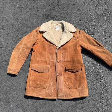 vintage 1960s Tan suede jacket Men's Size Med/lrg Faux Fur