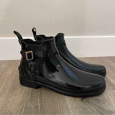 HUNTER REFINED GLOSS QUILT（BLK） Hunter refined gloss quilted mid adjustable pull rain boots