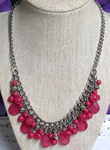 Fuchsia Artisan Lucite Dangle Multi Bead Necklace - image 1