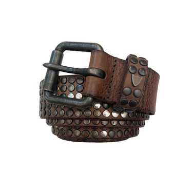 その他 TEN STUDS BELT 36 BROWN 2 Row Pyramid Studded Belt Leather Punk Metal Thrash Sid