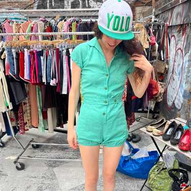 Vintage Women's Romper - Green - S – vintage teal… - image 1