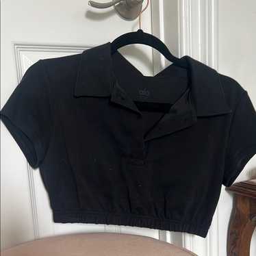 【新品】alo yoga クロップドポロシャツ Alo yoga black polo - Gem