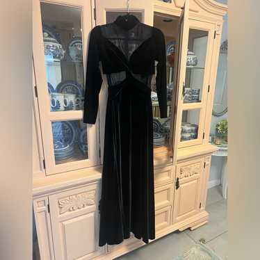 Vintage Tadashi Dress Womens Size Large Black Velvet Velour