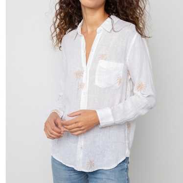 Rails White Button Down Shirt With Palm Tree Embr… - image 1